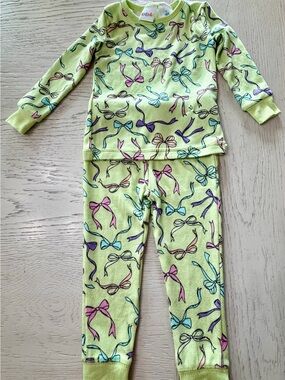 Kidgets Light Green Pink Purple Aqua Bow Long-Sleeve Soft Pajama Set 18 Months